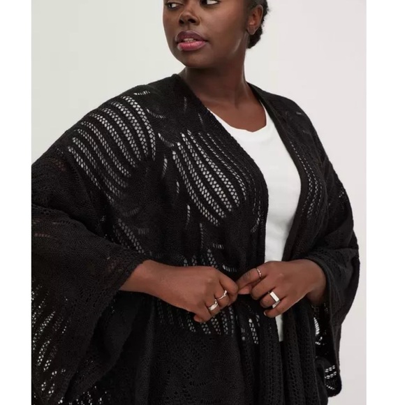 Ruana - Pointelle Open Knit Black One Size - Picture 3 of 5